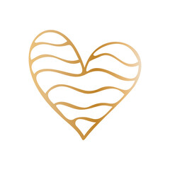 Simple golden doodle hand drawn heart. Isolated design element for valentine's day, wedding, romance
