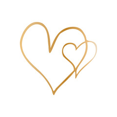 Simple golden doodle hand drawn heart. Isolated design element for valentine's day, wedding, romance