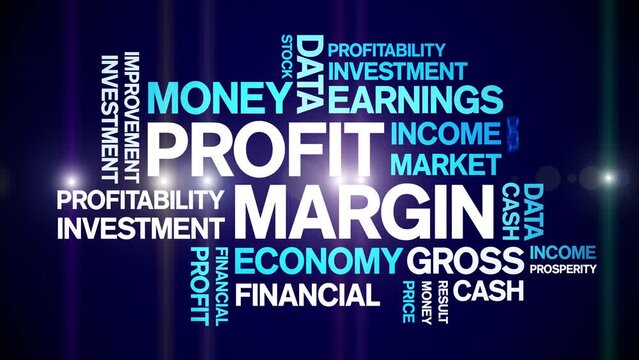 Profit Margin animated tag word cloud;text design animation kinetic typography seamless loop.