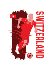 VECTORS. Editable poster for the Switzerland football team, soccer player, uniform, flag