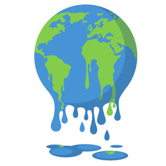 Global warming, climate change - world illustration, Graphic illustration of a melting earth. Vector	