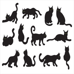 Vector Set Playful Cat Designs and Silhouettes Collection
