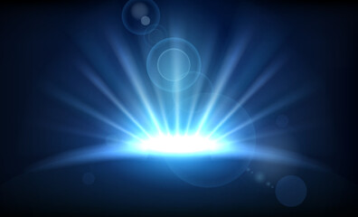 Blue Light With Lens Flare. Blue Color Design With a Burst. Vector Illustration
