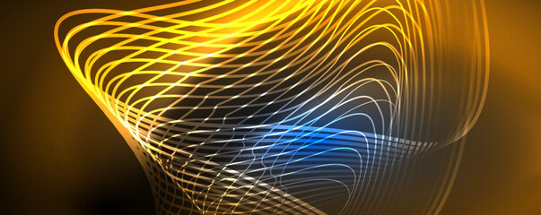 Shiny neon waves, dynamic electric motion, energy or speed concept. Vector illustration for wallpaper, banner, background, leaflet, catalog, cover, flyer