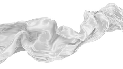 Beautiful flowing fabric of white wavy silk or satin. 3d rendering image.