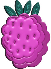 3D Illustration render of blackberries with green leaves on transparent background