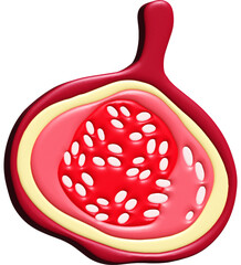 3D Illustration render fruit red figs in section with pits on transparent background