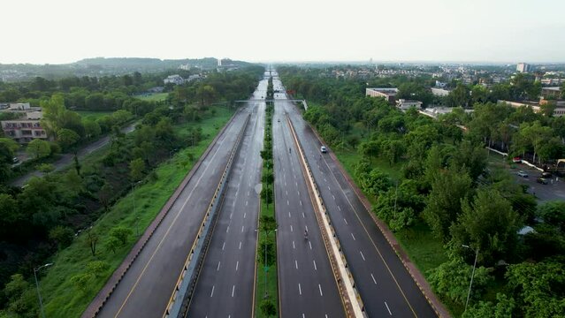 Srinagar Kashmir Highway drone shot Islamabad Capital of Pakistan with Pakistan monument view and nature of Islamabad