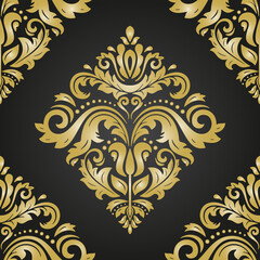 Classic seamless golden pattern. Damask orient ornament. Classic vintage background. Orient black and golden ornament for fabric, wallpaper and packaging
