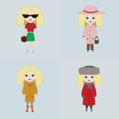Cute little girls dressed for different seasons on a white  background. Girlish background. Perfect for little girl design