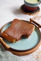 toast with cream coffee topping in a plate 