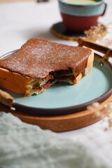 toast with cream coffee topping in a plate 