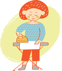 アイロンがけをする女性のイラスト