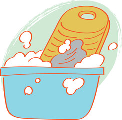 洗濯板で洗うイラスト