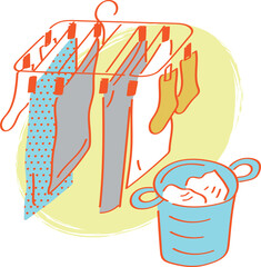 ピンチハンガーで洗濯物が干されているイラスト