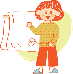 布団を干す女性のイラスト