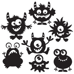 set of funny cartoon monsters