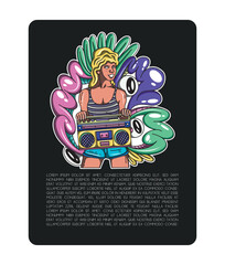 woman illustration art with pop color 