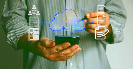 businessmen using stylus pen working on mobile  with digital technology on cloud , business...