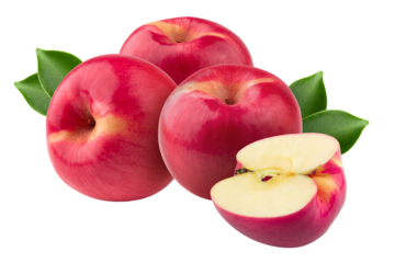 Red apple with half isolated on transparent background