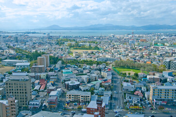 Hakodate town, the view from Goryokaku Tower Observatory, Hokkaido, Japan.