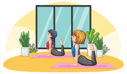 Obraz na płótnie Canvas Women practicing yoga at home