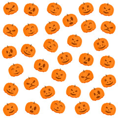 Fototapeta premium Pattern Pumpkin on white background. Smiley face. Orange Pumpkin on Halloween day. The background was used for Halloween. Vector illustration