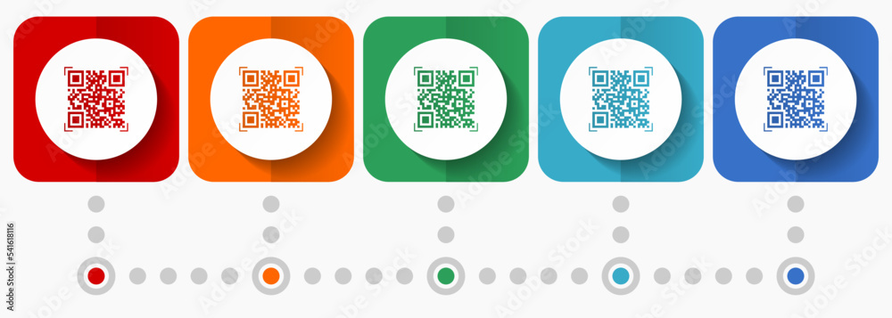 Aufkleber qr code, shopping vector icons, infographic template, set of flat design symbols in 5 color options