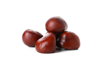 Fresh and ripe chestnuts, isolated on white background