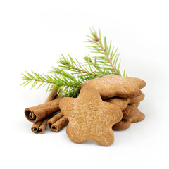 Ginger cookies asterisk with sugar, cinnamon on a white blurred background. Christmas Gift