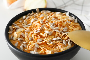 Concept of Autumn vibe food, Pumpkin porridge