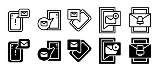 Smartphone phone message icon set. Vector illustration in line and solid style