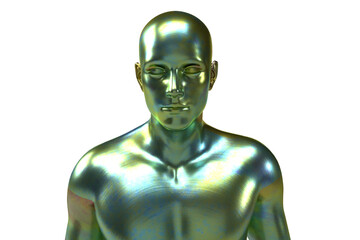 Three dimensional model. Chameleon green male torso. 