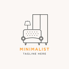 Furniture Logo Design with Couch, Cupboard and Lamp Minimalist Line Art Illustration