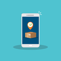 Delivery Process Notification on Mobile Phone. Express Delivery, Home Delivery, Contactless and Order Curbside Pickup.	