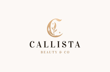 Letter c nature beauty alphabet logo icon design template flat vector