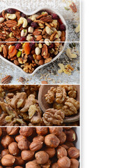 Collage made of mixed nuts.