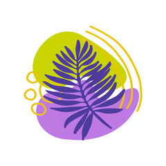 Cute abstract composition with organic shapes, lines and silhouette tropical palm leaf. Minimal art design. Calm abstract pattern with elements of nature. Foliage drawing with fluid geometric forms