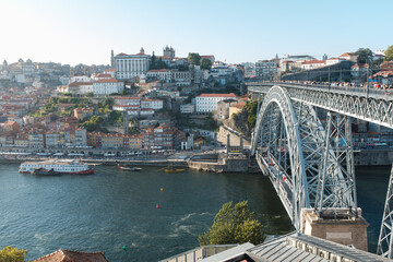 Iron bridge called Dom Luis bridge in Porto, Portugal crossing the river Douro