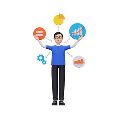 3d Man Showing Business Analysis illustration
