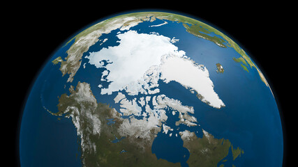 Arctic sea ice on earth globe map 3d illustration. Elements of this image furnished by NASA