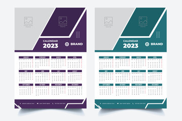 2023 One page wall calendar design template, modern 12 month one page calendar. Creative colorful 2023 wall calendar