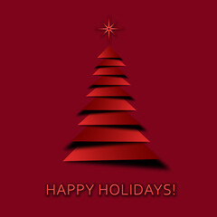 Christmas and New Years red background with Christmas Tree and text message happy holidays