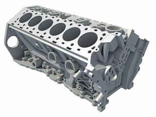 V12 Engine Block vehicle part 3D rendering on white background