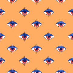 Fototapeta na wymiar Bauhaus eye seamless pattern. Minimal geometric design of the 20s. Abstract vector template with elements of primitive forms.