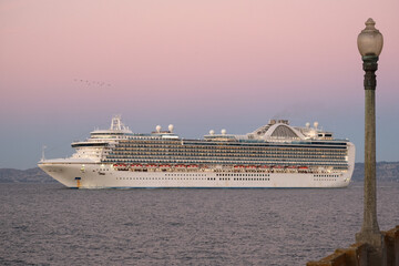 Princess cruiseship or cruise ship liner Ruby P in San Francisco port Bay terminal sail away...