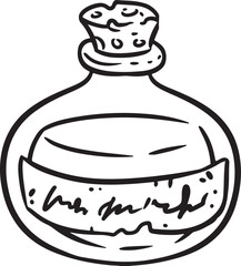 Potion cartoon bottle icon. Bottle jar outline comic style image. Hand drawn lineart illustration for prints, designs, cards. On white background. Web, mobile, infographics