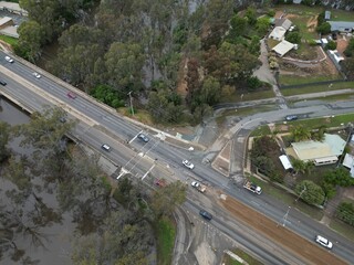aerial view of Echuca, Australia extreme flooding from the Murray River and Campaspe River