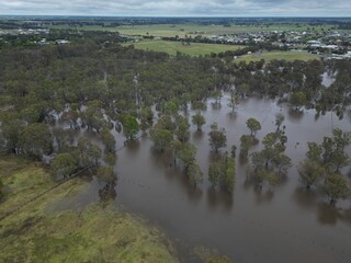 aerial view of Echuca, Australia extreme flooding from the Murray River and Campaspe River