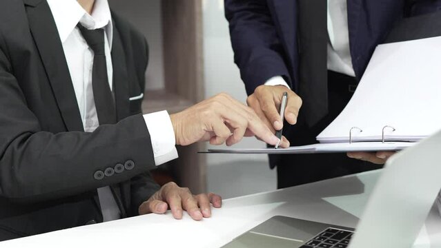 Consult Judge or lawyer Hand Writing Document in Court Room.